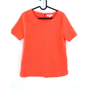 Madewell Ribbed Short Sleeve Top Women's Sz Small Stretchy Zip Blouse Neon Coral